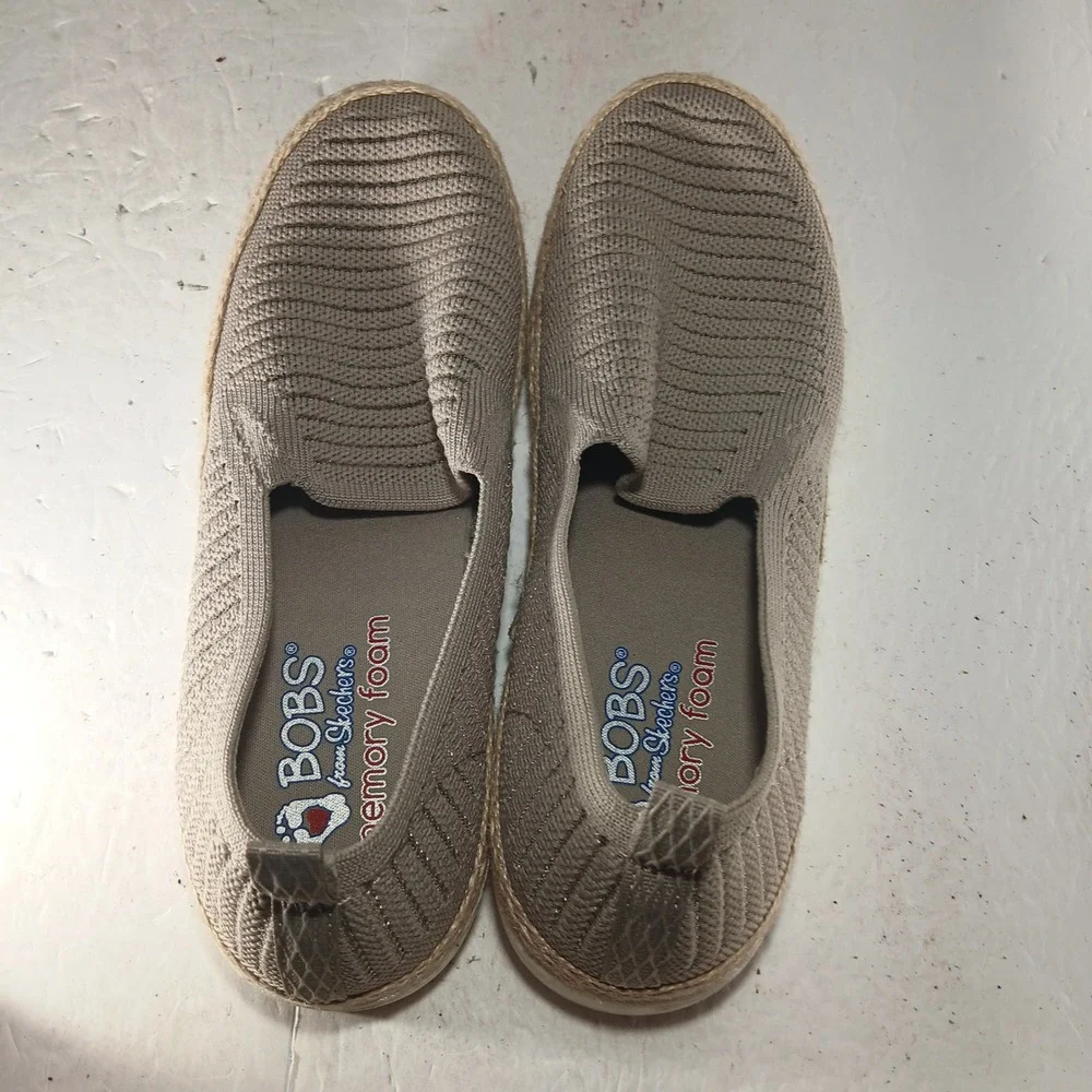 BOBS from Skechers Slip On Flats 6.5 Taupe Knit Espadrille Memory Foam 113245